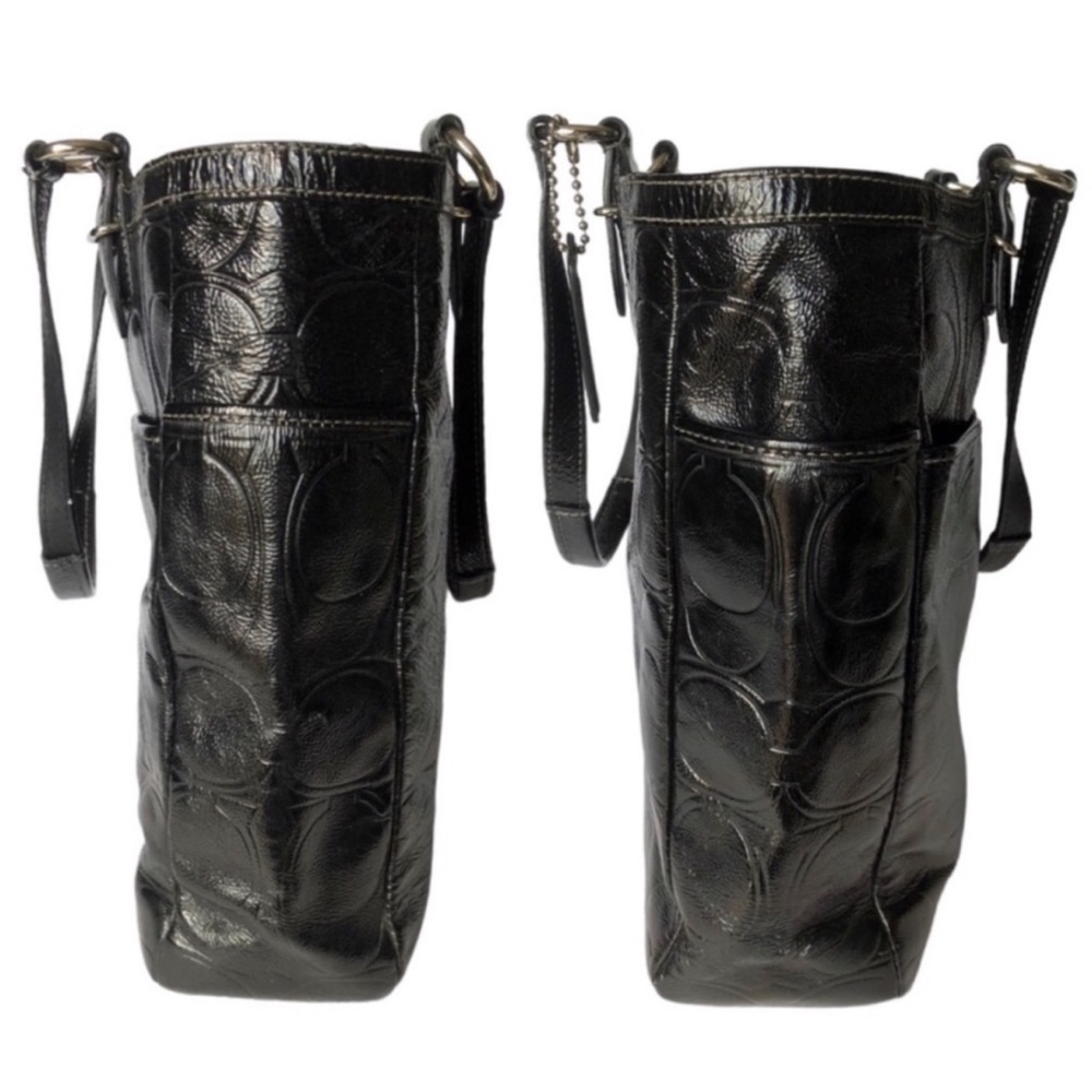 Coach Gallery Black Signature Embossed Patent Leather North/South  Tote F19818 - Picture 9 of 16